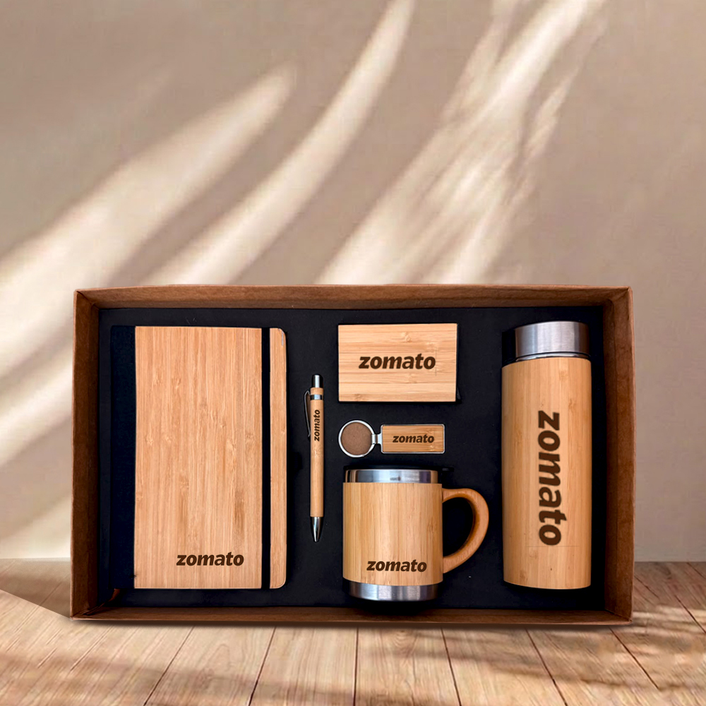 6 in 1 Bamboo Essential Hamper with logo