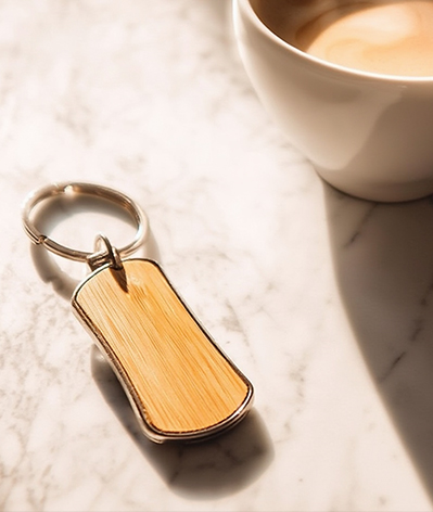 Bamboo Dog Tag Keychain