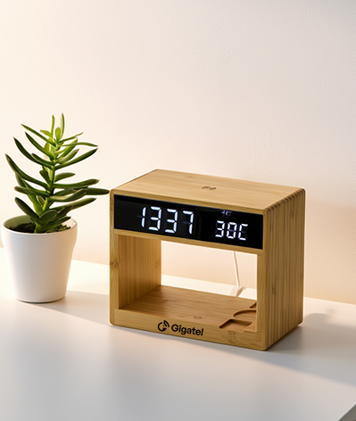 Bamboo Digital Clock with Wireless Charger alternate view
