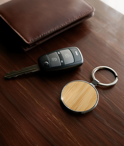 Bamboo Round Keychain