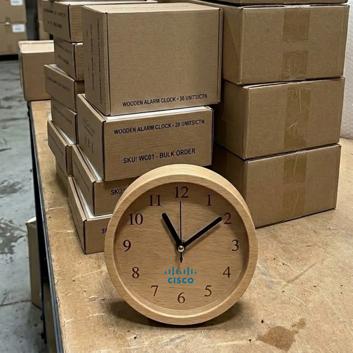 Cisco wooden desk alarm clock