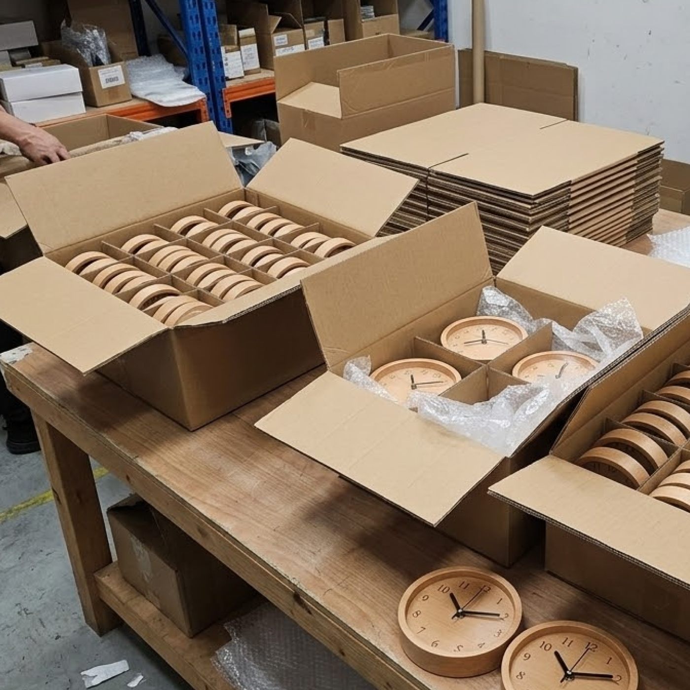 Wooden desk clocks packed