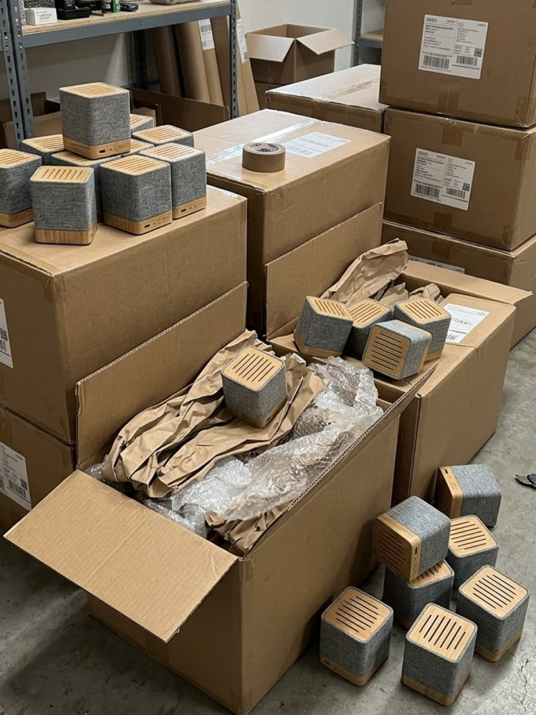 Wooden Bluetooth speakers packed