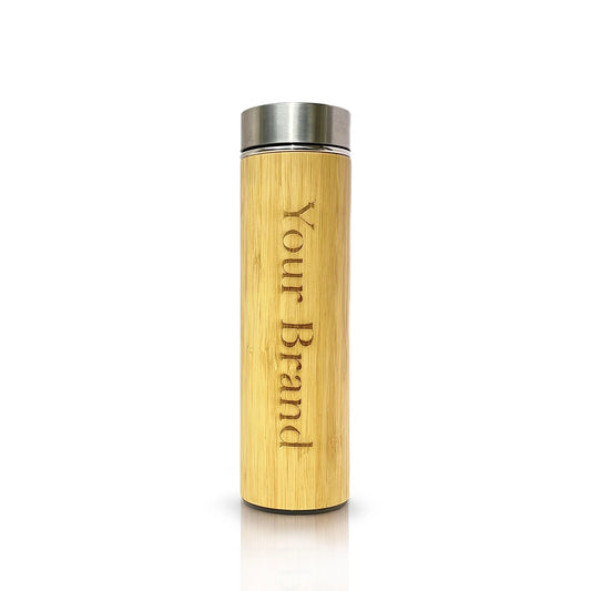 Beige bamboo & stainless steel bottle, 500ml, eco-friendly, 24cm tall