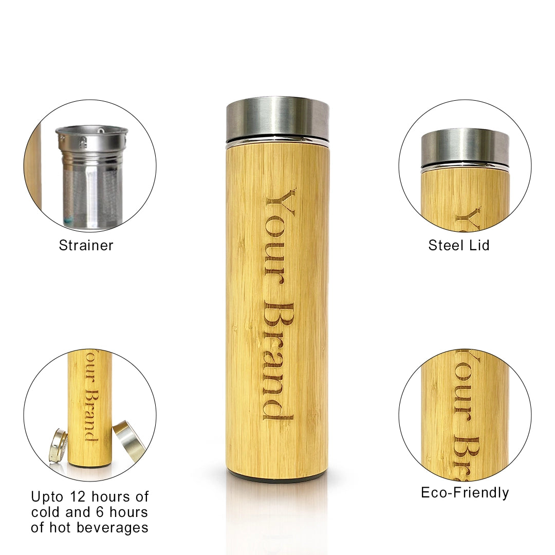 Beige 500ml bamboo stainless bottle for eco-conscious gifting - meserii.com