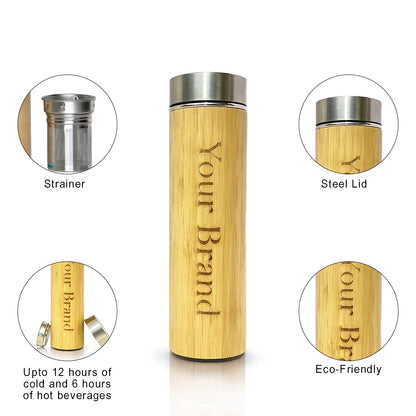 Beige 500ml bamboo stainless bottle for eco-conscious gifting - meserii.com