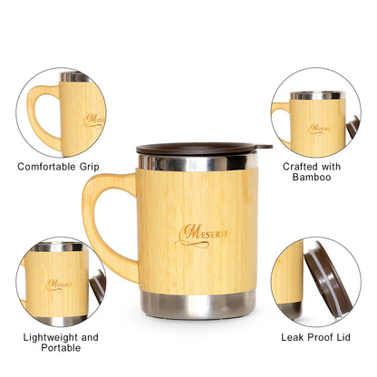 Sustainable bamboo travel coffee mug, 350ml capacity
