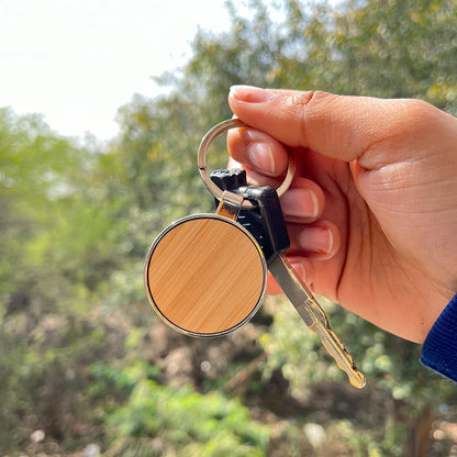 Sustainable bamboo and metal keychain, 8x4cm