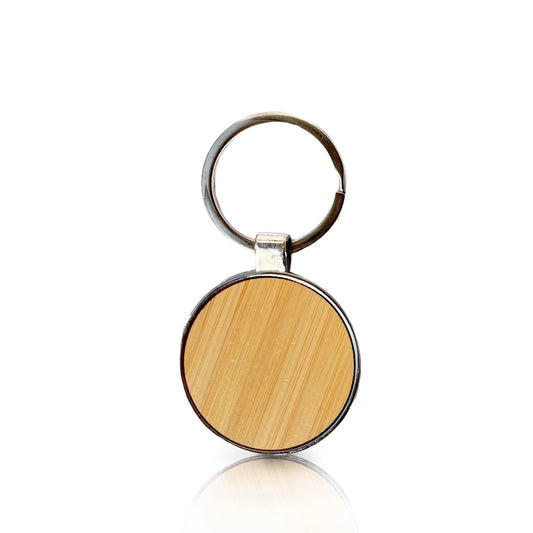 Eco-friendly bamboo keychain with stainless steel accents
