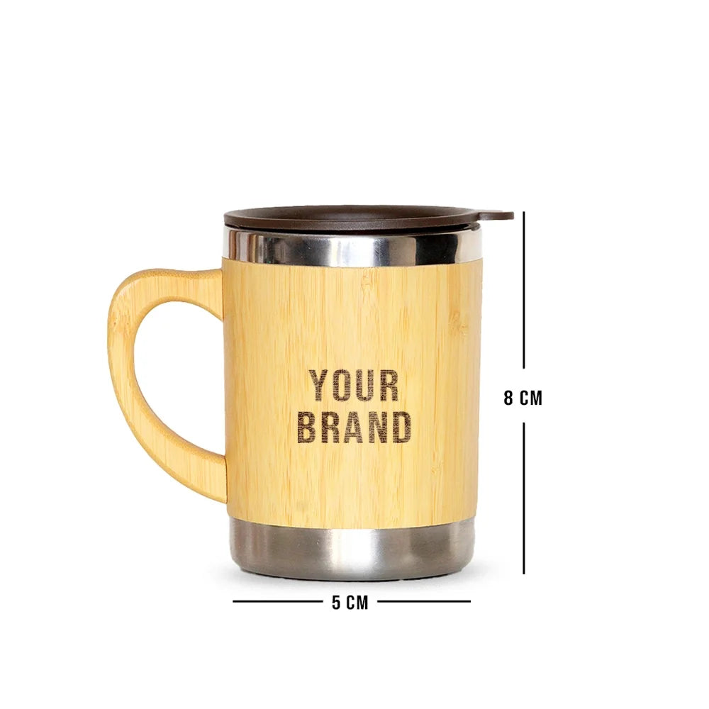Durable 300g corporate gift mug in natural bamboo