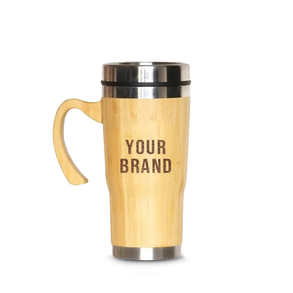 Beige bamboo mug with stainless steel interior, 500ml, eco-friendly