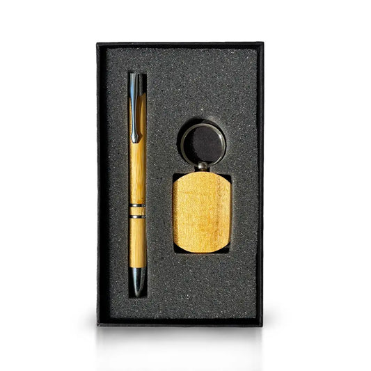 Bamboo and stainless steel pen/keychain set