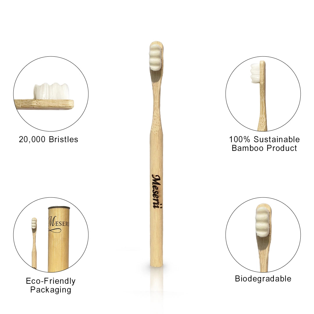 20,000 soft nano bristles bamboo toothbrush, beige - meserii.com