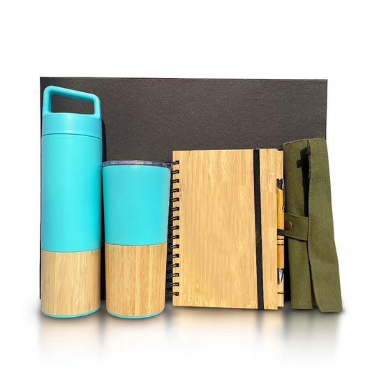 Sustainable bamboo and steel corporate gift set for eco-conscious professionals
