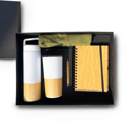 Black bamboo-stainless steel corporate gift set, 28x24x9 cm