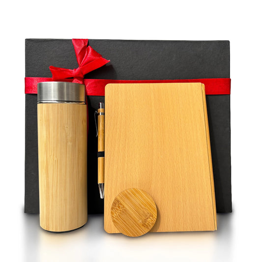 Eco-friendly 4-piece corporate gift set in bamboo and steel