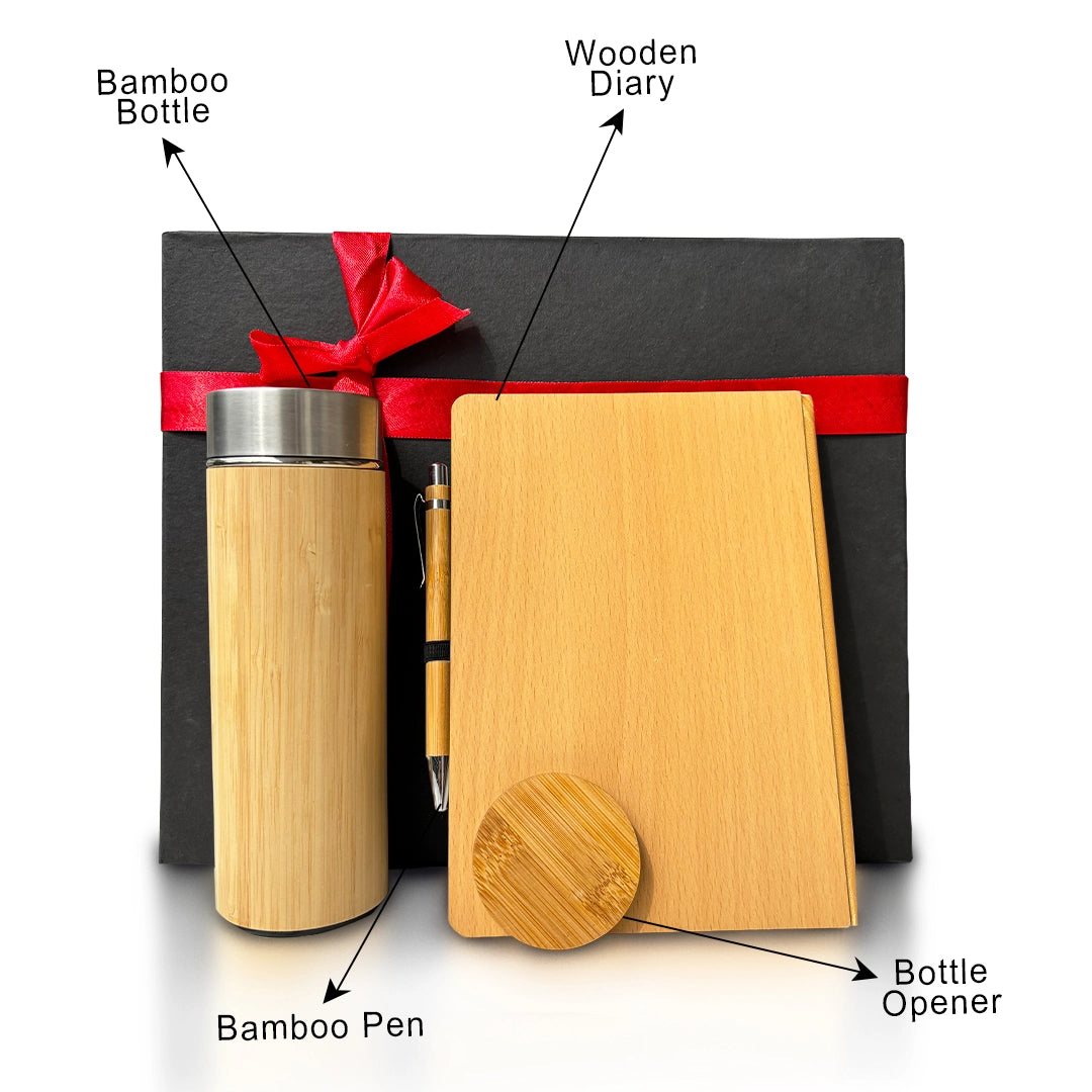 Green corporate gift bundle in bamboo and stainless steel - meserii.com